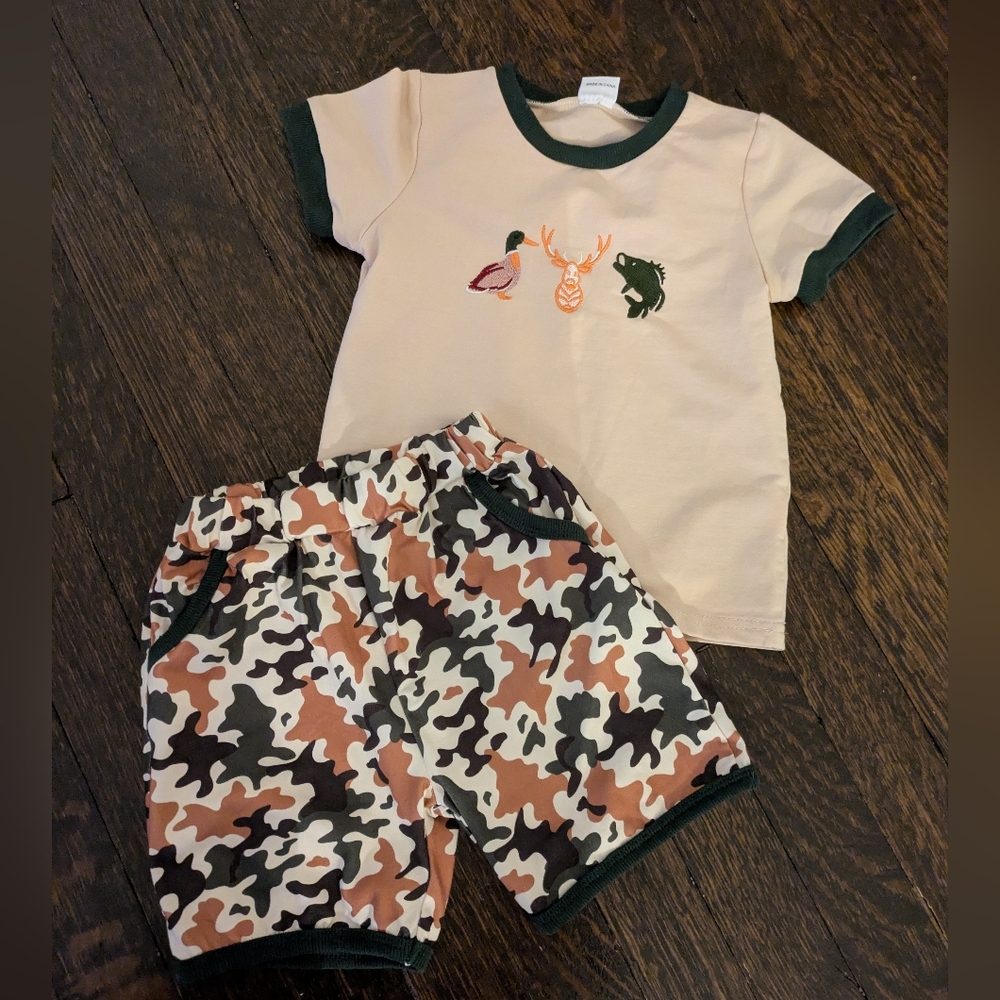 Toddler Camo and Hunting Animal Tee And Shorts Set